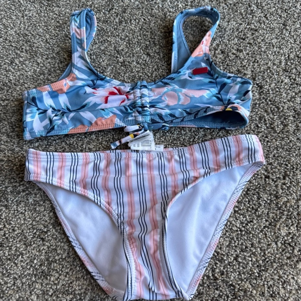 Roxy Floral and Striped Bikini Set size 10 girls